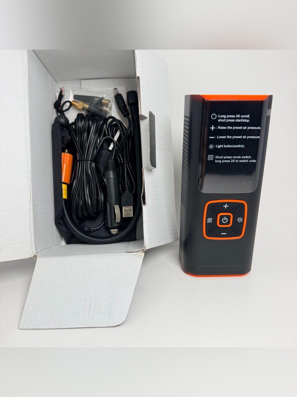 Portable Rechargeable Inflator — Black with Orange Accents